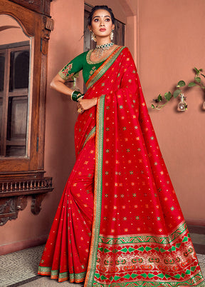 Red Spun Silk Saree With Blouse Piece - Indian Silk House Agencies