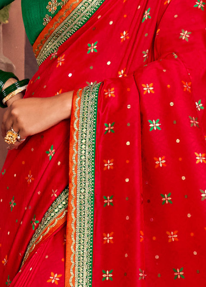 Red Spun Silk Saree With Blouse Piece - Indian Silk House Agencies