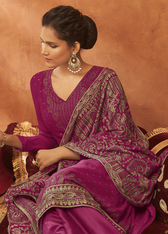 3 Pc Pink Unstitched Pure Georgette Suit Set VDSOT14082024 - Indian Silk House Agencies