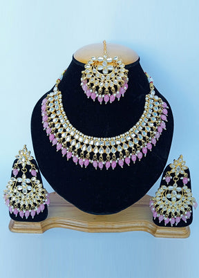 Pink Alloy Cz Stone Jewellery Set