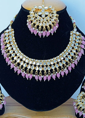 Pink Alloy Cz Stone Jewellery Set