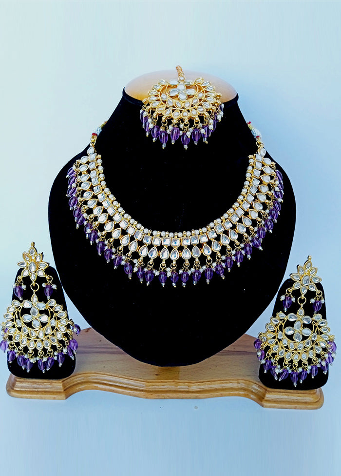 Purple Alloy Cz Stone Jewellery Set