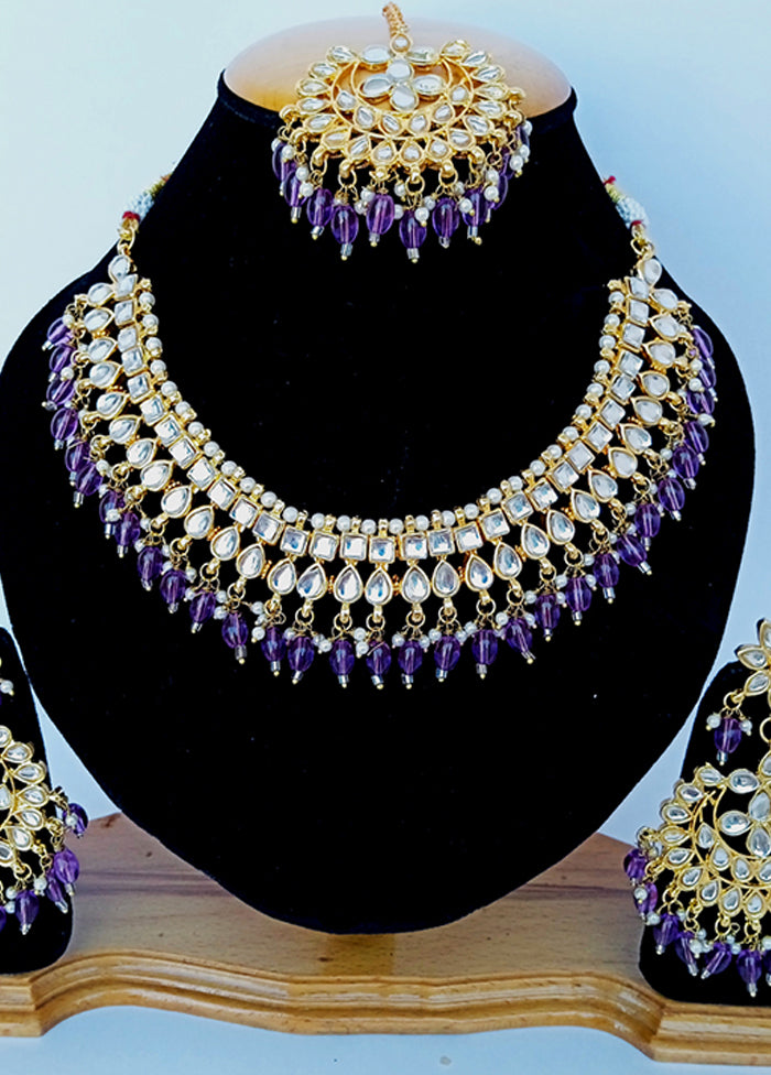 Purple Alloy Cz Stone Jewellery Set