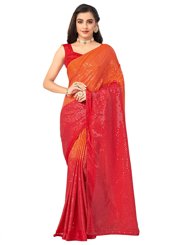 Orange Chiffon Silk Woven Saree With Blouse Piece - Indian Silk House Agencies