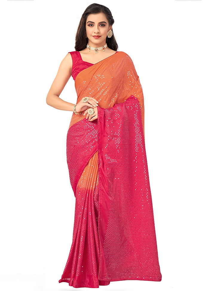 Peach Chiffon Silk Woven Saree With Blouse Piece - Indian Silk House Agencies