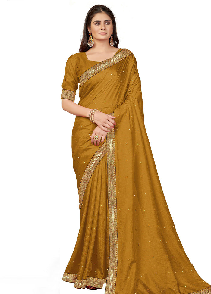 Mustard Spun Silk Embellished Saree With Blouse Piece - Indian Silk House Agencies