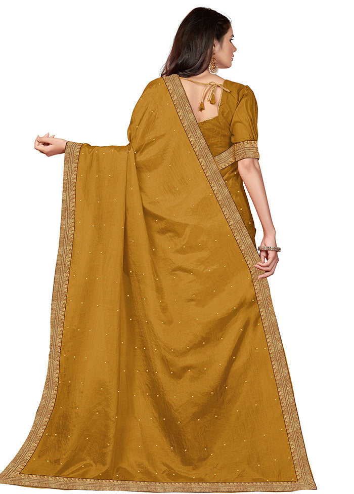 Mustard Spun Silk Embellished Saree With Blouse Piece - Indian Silk House Agencies