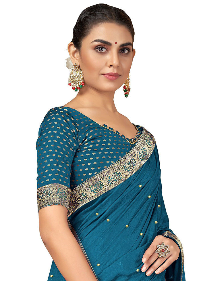 Blue Spun Silk Embellished Saree With Blouse Piece - Indian Silk House Agencies