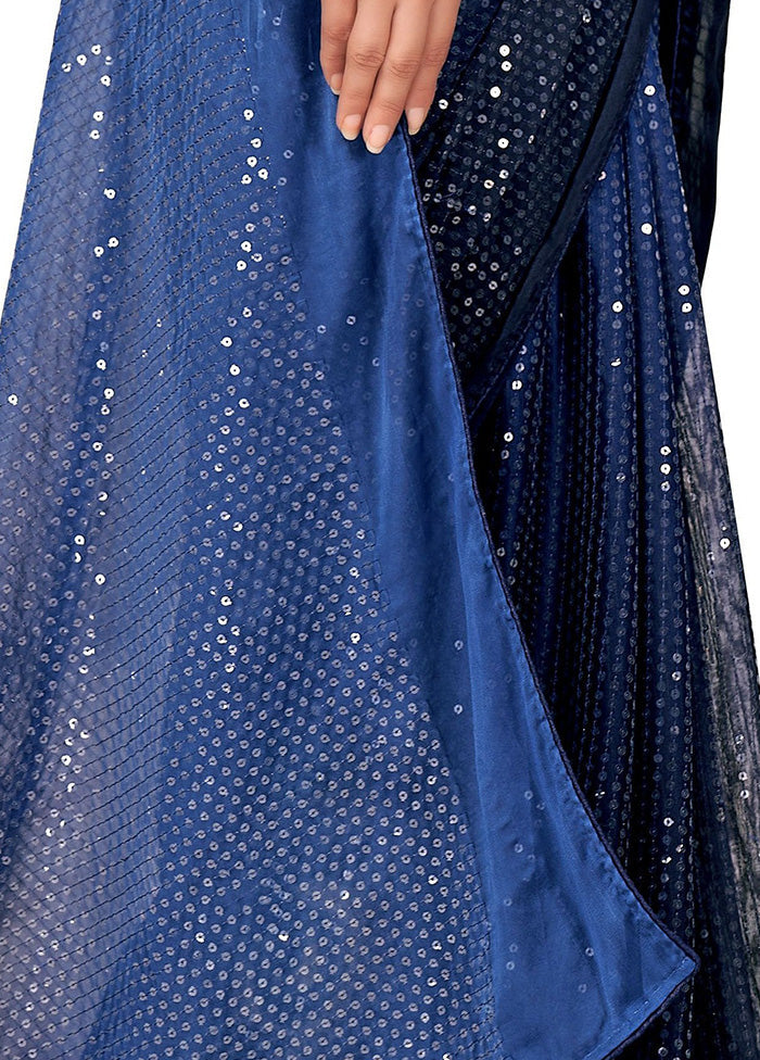 Blue Chiffon Silk Woven Saree With Blouse Piece - Indian Silk House Agencies