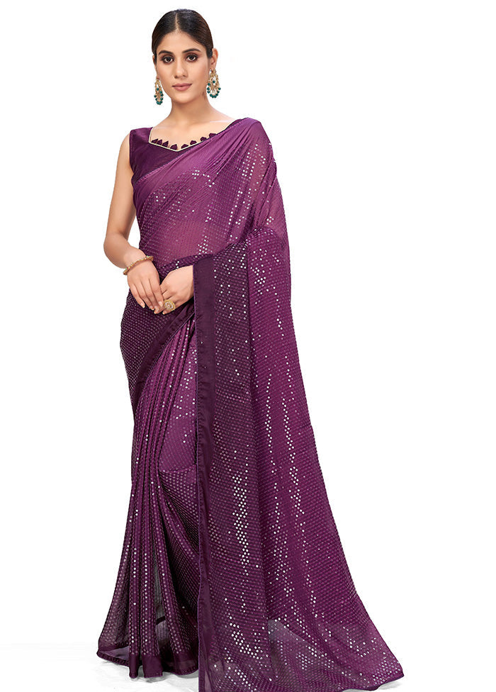 Wine Chiffon Silk Woven Saree With Blouse Piece - Indian Silk House Agencies