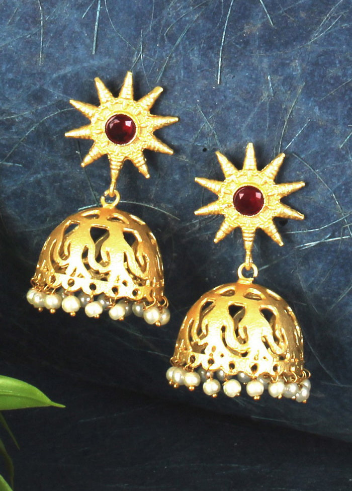 Handcrafted Red Matte Gold Brass Earrings - Indian Silk House Agencies