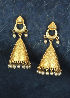 Handcrafted Matte Gold Brass Jhumka - Indian Silk House Agencies