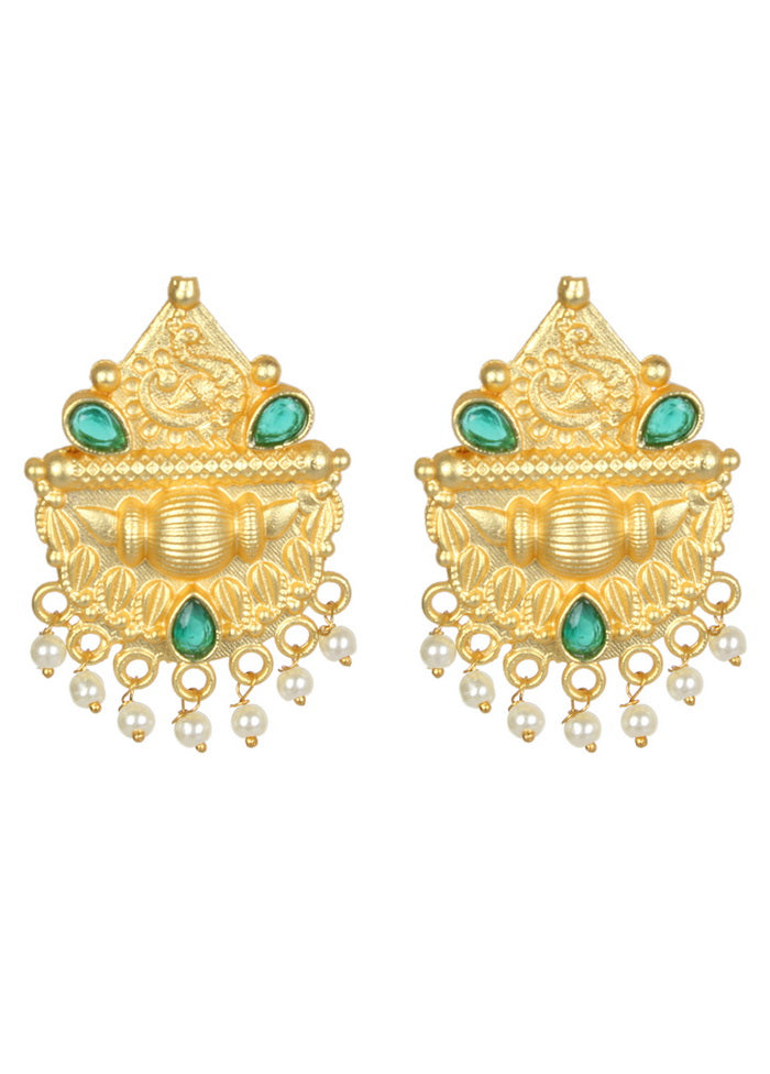 Green Matte Gold Brass Earrings - Indian Silk House Agencies