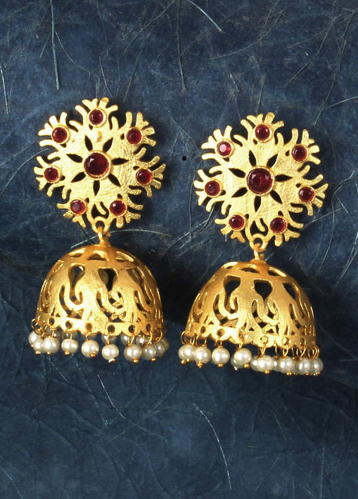 Handcrafted Red Matte Gold Brass Earrings - Indian Silk House Agencies