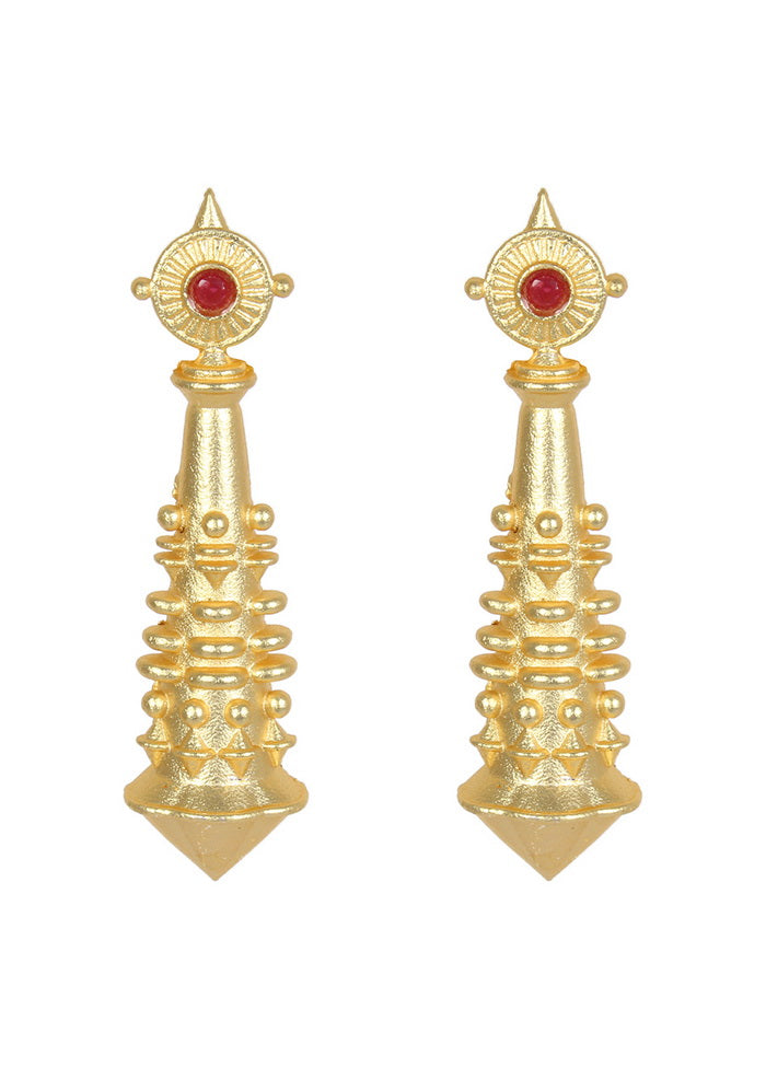 Handcrafted Red Matte Gold Brass Earrings - Indian Silk House Agencies