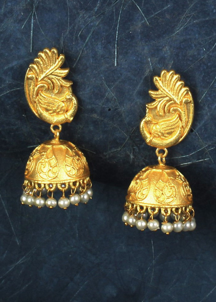 Handcrafted Matte Gold Brass Jhumka - Indian Silk House Agencies