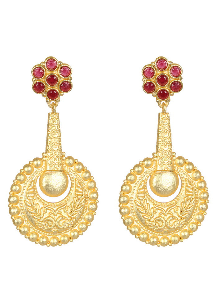 Handcrafted Red Matte Gold Brass Earrings - Indian Silk House Agencies