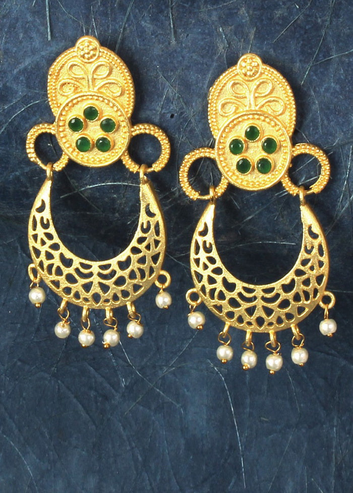 Green Matte Gold Brass Earrings - Indian Silk House Agencies