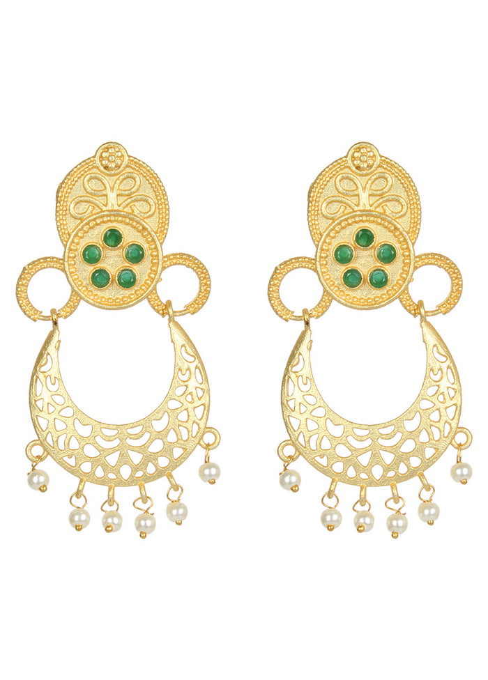 Green Matte Gold Brass Earrings - Indian Silk House Agencies