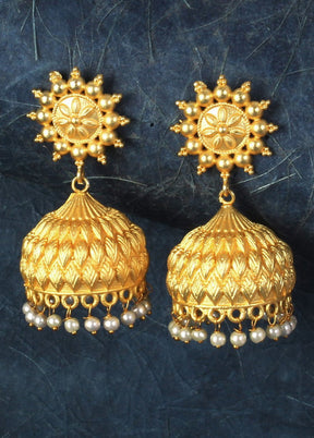 Handcrafted Matte Gold Brass Jhumka - Indian Silk House Agencies