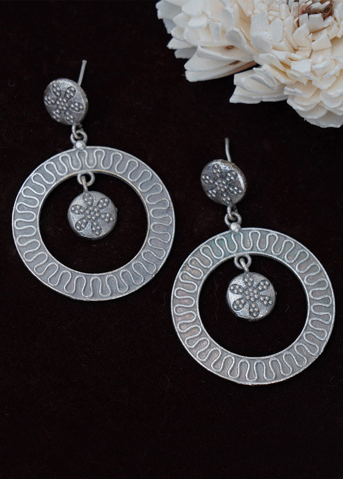 Round Shape Silver Tone Brass Earrings - Indian Silk House Agencies