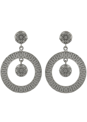 Round Shape Silver Tone Brass Earrings - Indian Silk House Agencies