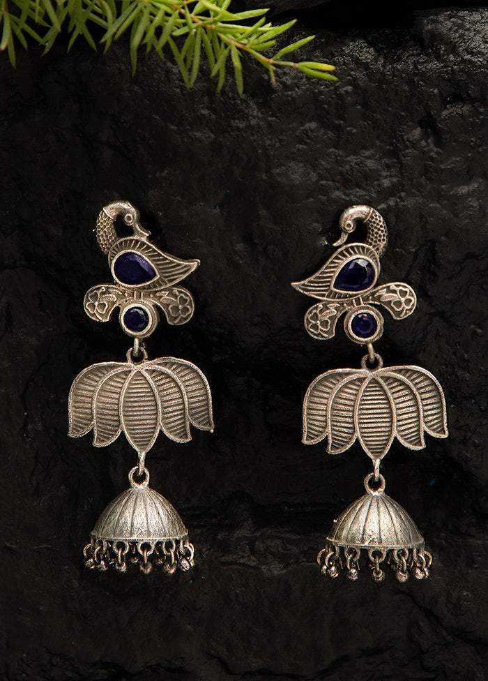 Peacock Style Silver Tone Brass Earrings - Indian Silk House Agencies