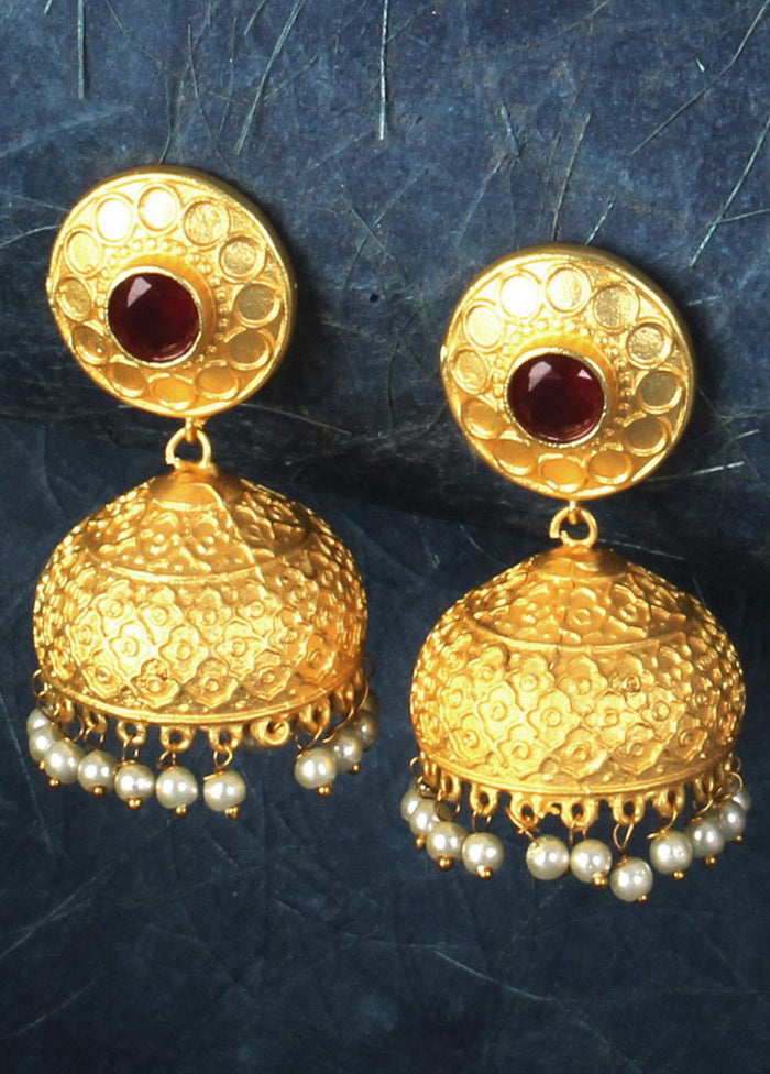 Handcrafted Red Matte Gold Brass Jhumka - Indian Silk House Agencies