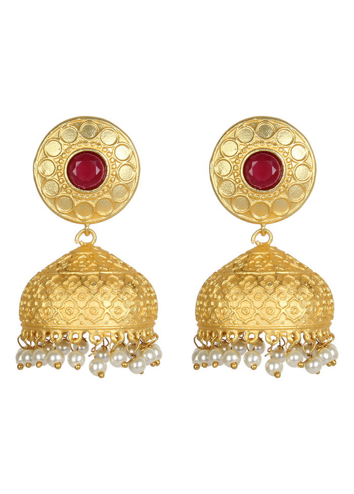 Handcrafted Red Matte Gold Brass Jhumka - Indian Silk House Agencies