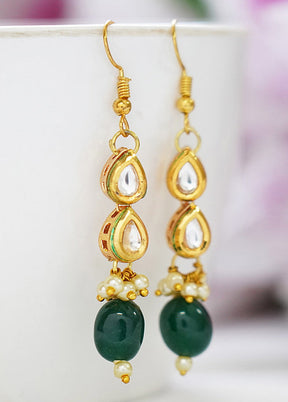 Green Matte Gold Brass Earrings - Indian Silk House Agencies