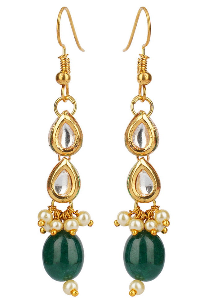 Green Matte Gold Brass Earrings - Indian Silk House Agencies