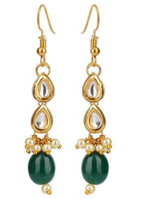 Green Matte Gold Brass Earrings - Indian Silk House Agencies