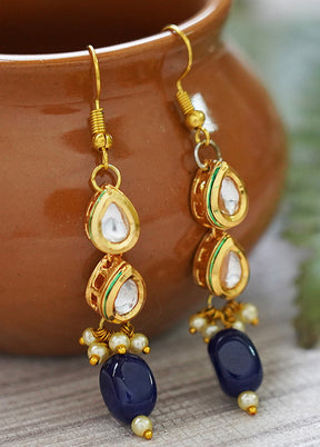 Blue Gold Matte Gold Brass Earrings - Indian Silk House Agencies