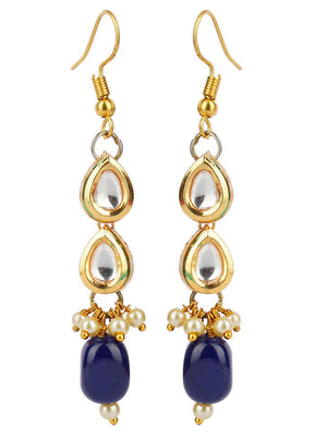 Blue Gold Matte Gold Brass Earrings - Indian Silk House Agencies