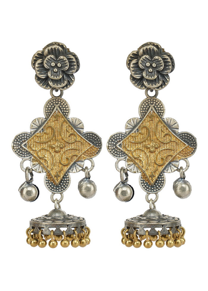 Flower Pattern Dual Tone Brass Earrings - Indian Silk House Agencies