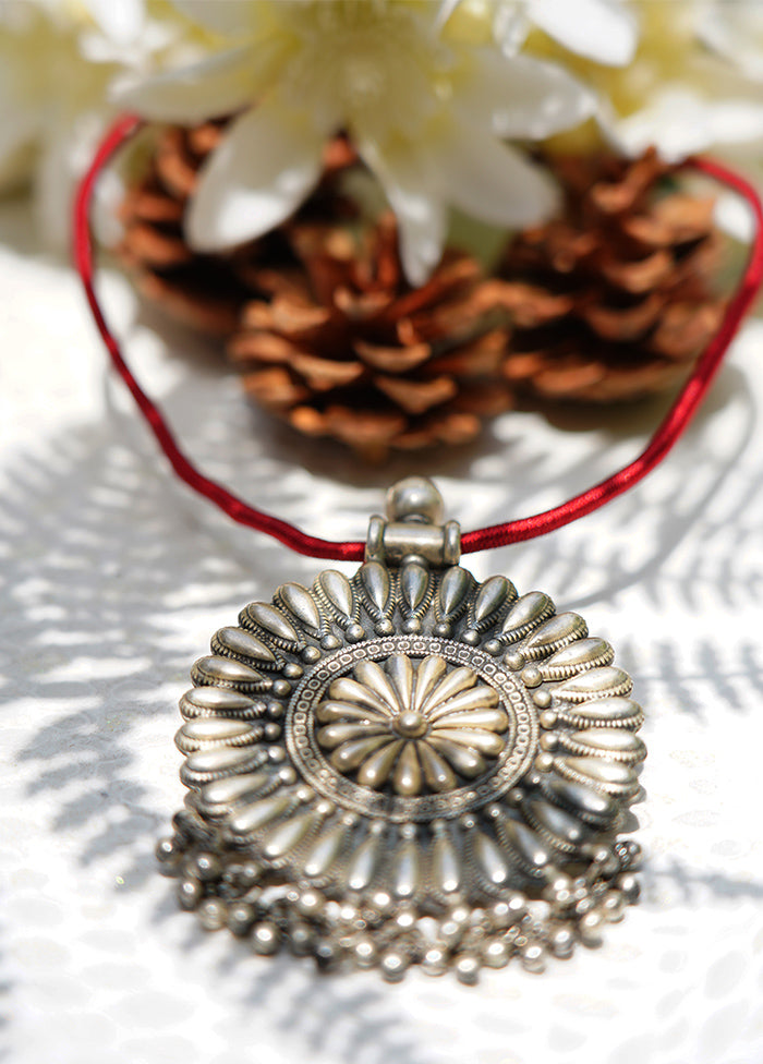 Red Handcrafted Tribal Silver Pendant - Indian Silk House Agencies