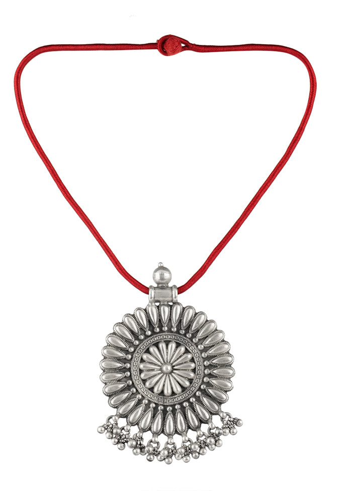 Red Handcrafted Tribal Silver Pendant - Indian Silk House Agencies