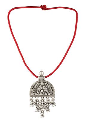 Red Handcrafted Tribal Silver Pendant - Indian Silk House Agencies