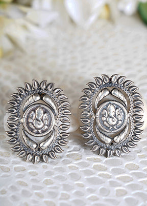 Lord Ganesha Handcrafted Silver Stud Earrings - Indian Silk House Agencies