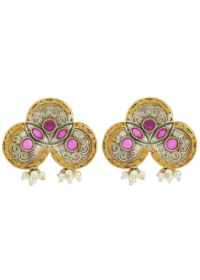 Round Shapes Dual Tone Brass Earrings - Indian Silk House Agencies