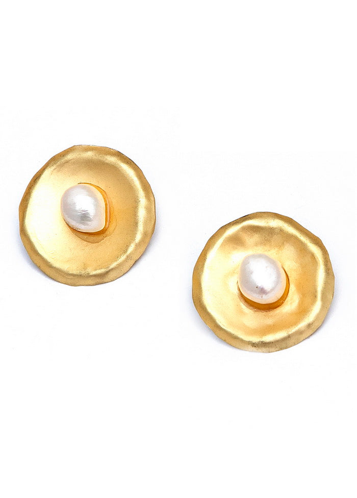 Pearl Style Matte Gold Brass Earrings - Indian Silk House Agencies