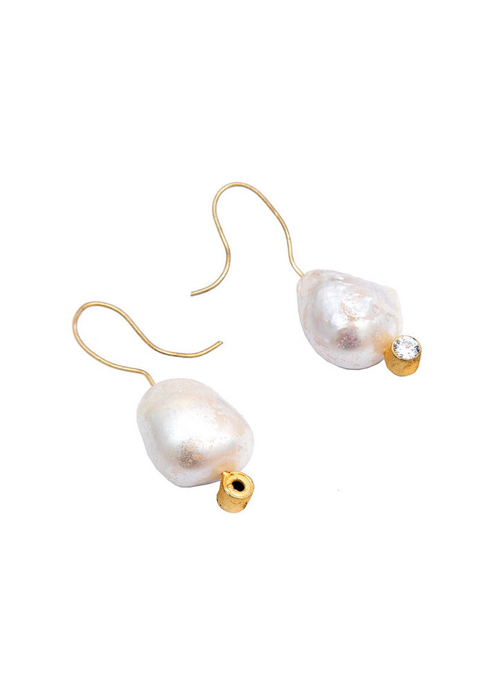 Pearl Style Matte Gold Brass Earrings - Indian Silk House Agencies