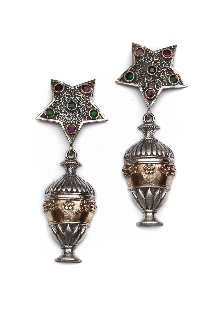 Dual Tone Handcrafted Brass Earrings - Indian Silk House Agencies