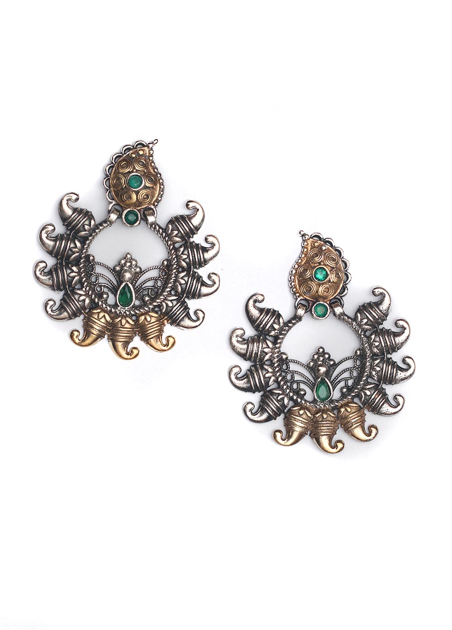 Dual Tone Handcrafted Brass Earrings - Indian Silk House Agencies