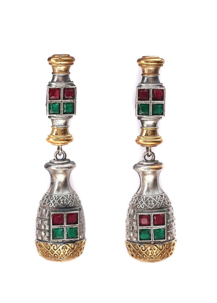 Dual Tone Handcrafted Brass Earrings - Indian Silk House Agencies