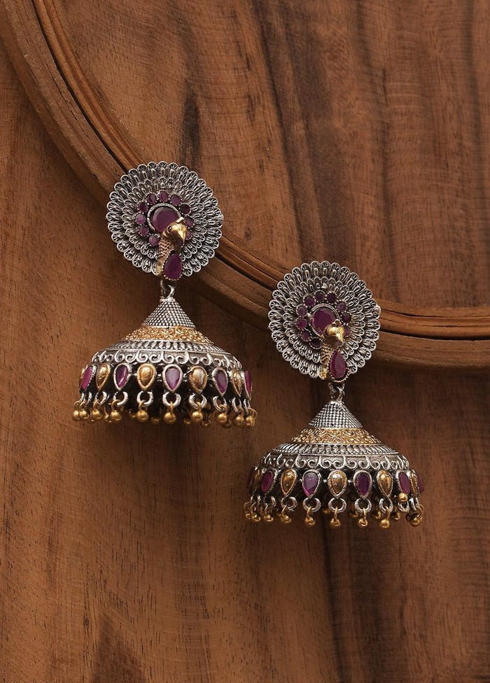 Dual Tone Handcrafted Brass Peacock Jhumka - Indian Silk House Agencies