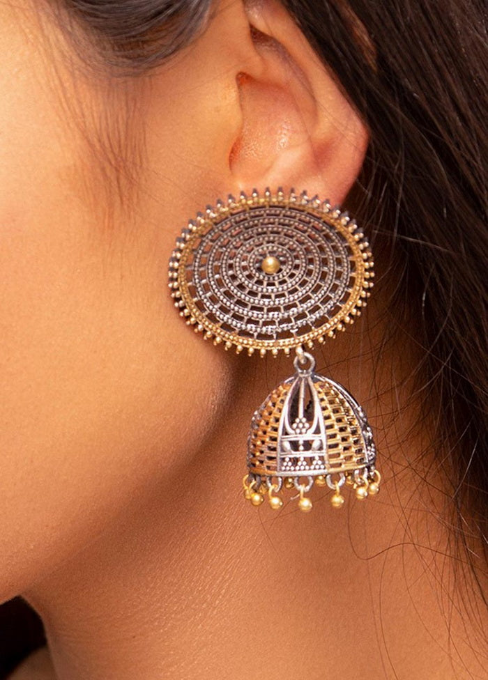 Dual Tone Handcrafted Brass Jhumka - Indian Silk House Agencies