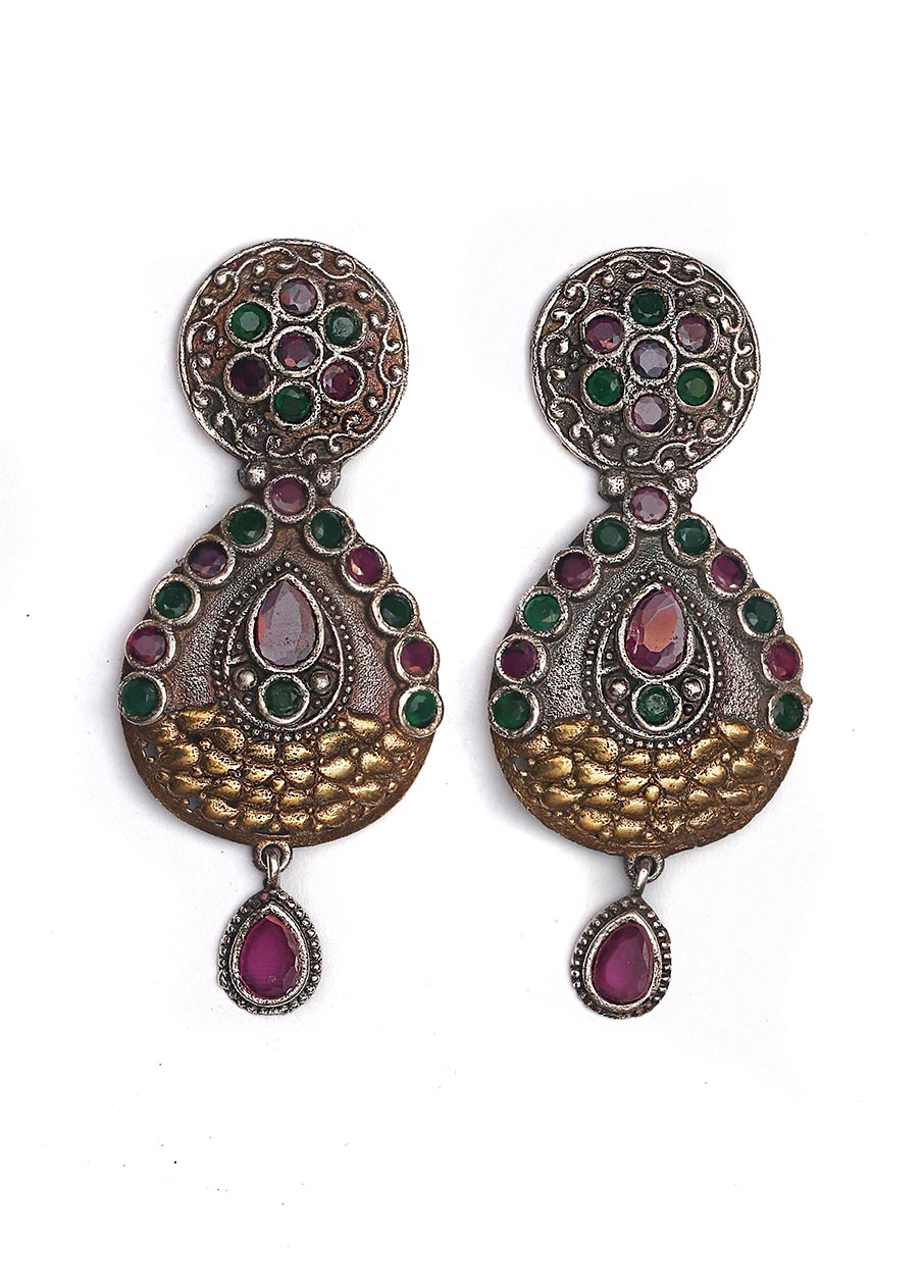 Dual Tone Handcrafted Brass Earrings - Indian Silk House Agencies