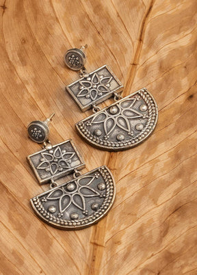 Handcrafted Brass Earrings In Silver Tone - Indian Silk House Agencies