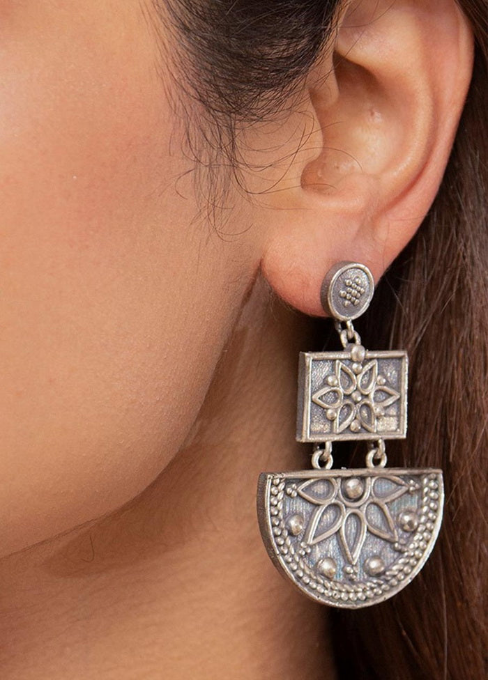 Handcrafted Brass Earrings In Silver Tone - Indian Silk House Agencies